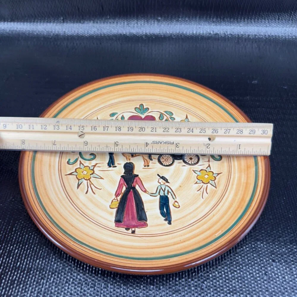 Pennsbury Pottery Farm‎ Folk Art Scene Hand Painted 8inch Round Plate Dish VTG